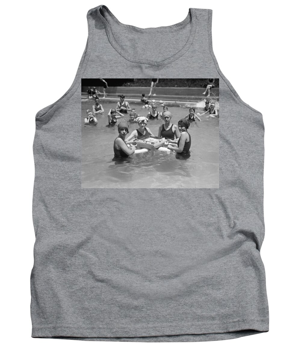 1920s Tank Top featuring the photograph Mahjong In The Pool by Underwood Archives