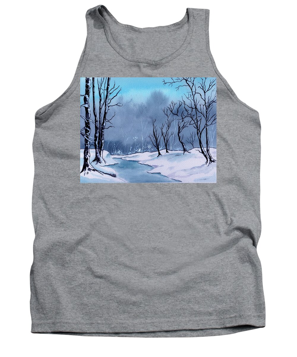 Watercolor Tank Top featuring the painting Maine Snowy Woods by Brenda Owen