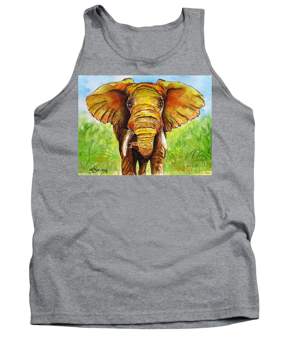 African Elephant Watercolor Tank Top featuring the painting Major Domo by Diane DeSavoy