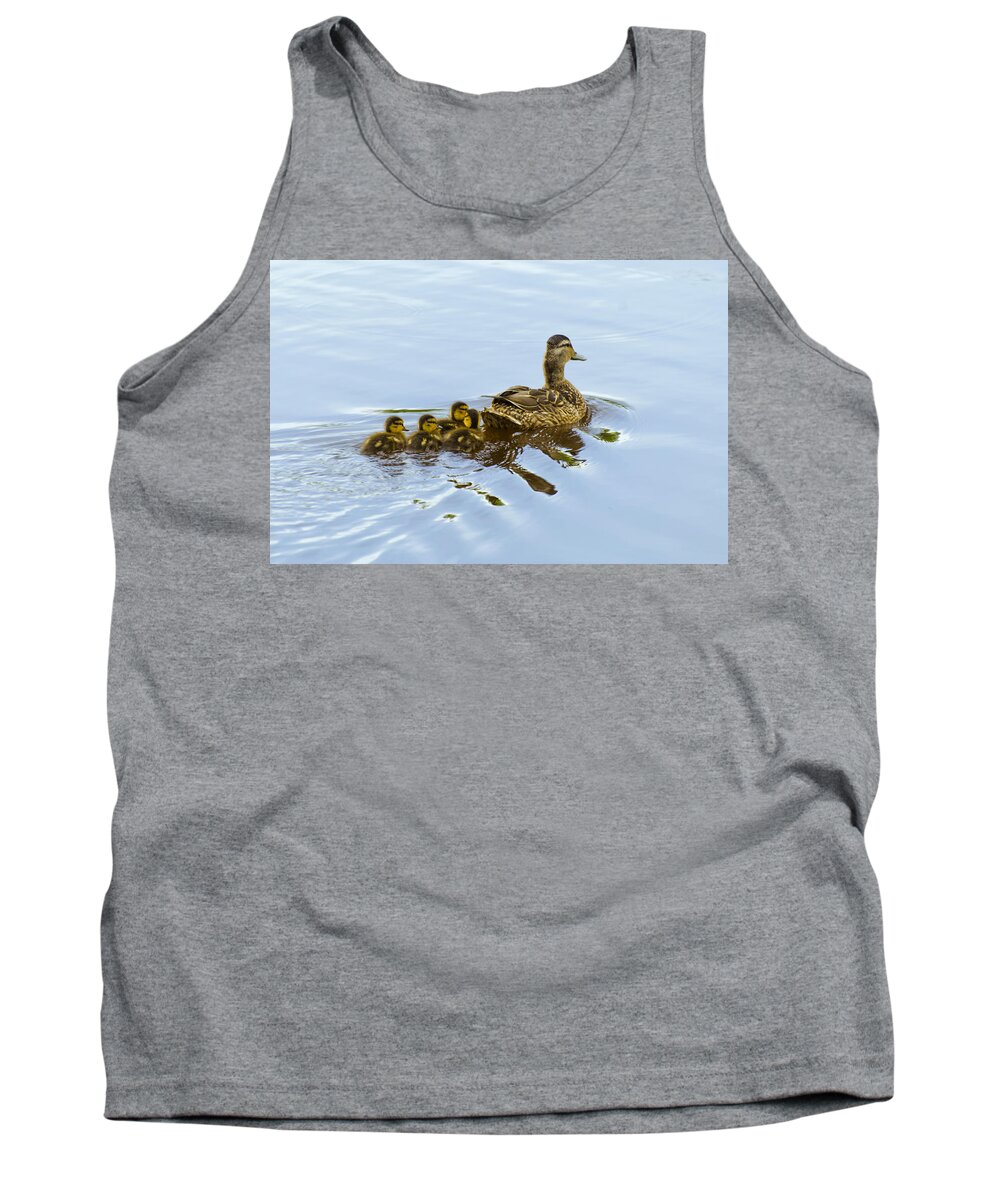 Birds Tank Top featuring the photograph Mallard and Chicks by Flees Photos