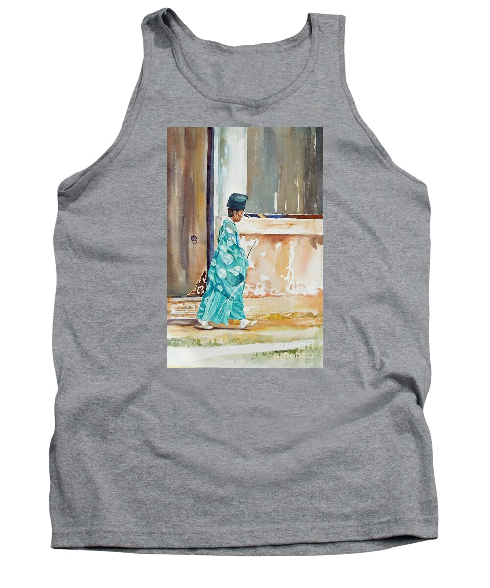 Japanese Tank Top featuring the painting Meditation by Mary Haley-Rocks
