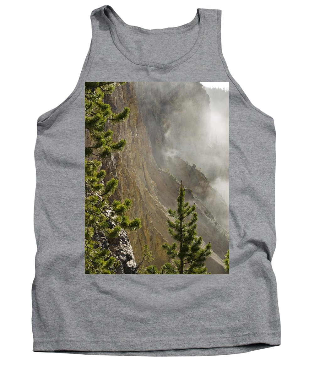 Photographed In Yellowstone National Park From Down In The Parks Grand Canyon Tank Top featuring the photograph Misty Canyon by Tara Lynn