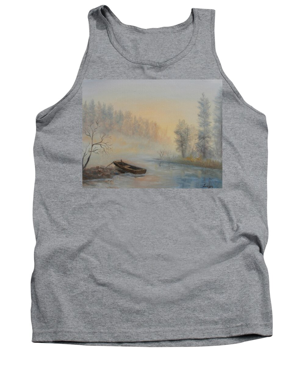 Luczay Tank Top featuring the painting Misty Morning by Katalin Luczay