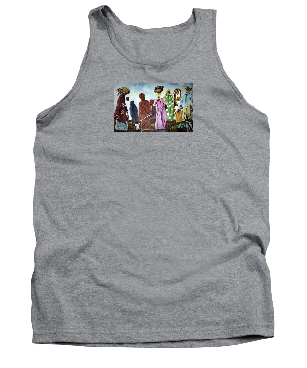 Market Tank Top featuring the painting Mombasa Market by Sher Nasser