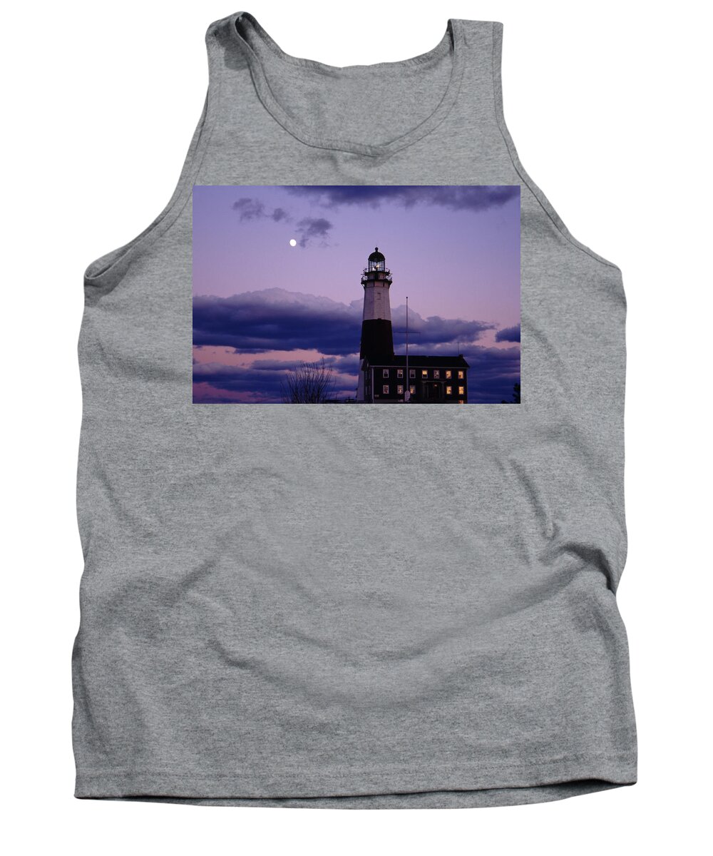 Montauk Tank Top featuring the photograph Montauk Lighthouse with Moon by Bradford Martin