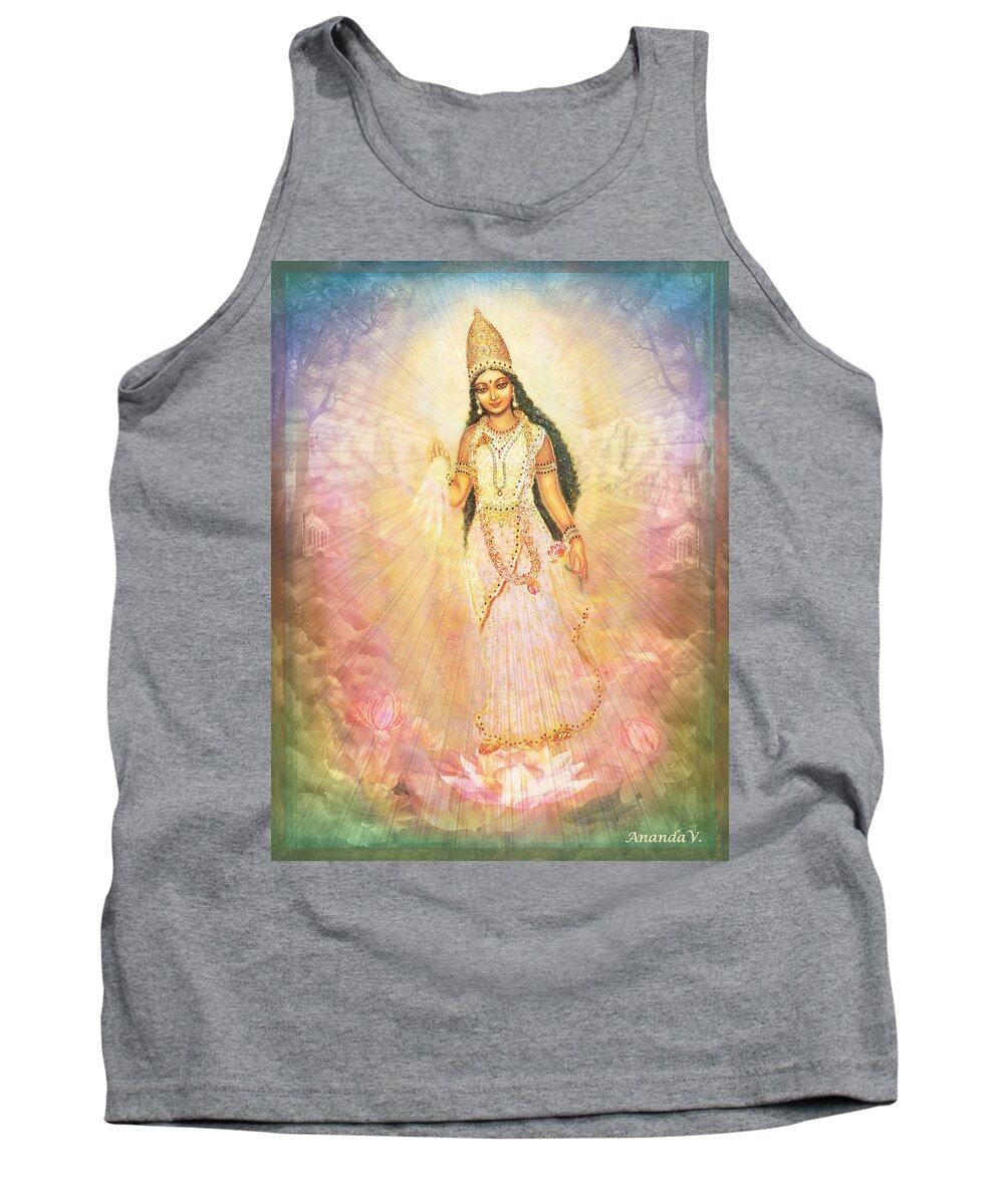 Goddess Painting Tank Top featuring the mixed media Mother Goddess in Rainbow Colours by Ananda Vdovic