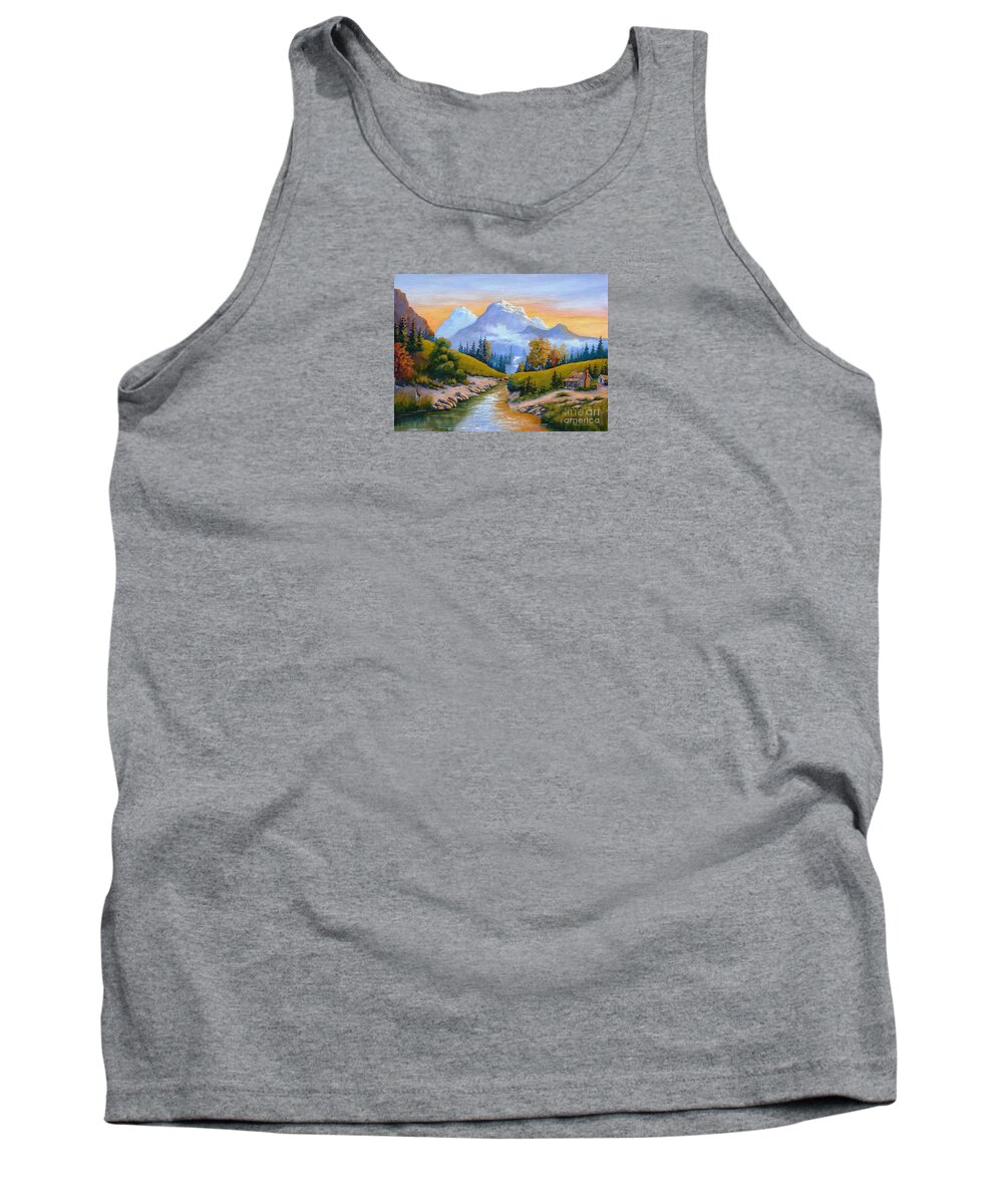 Sunrise Tank Top featuring the painting Mountain Stream by Jerry Walker