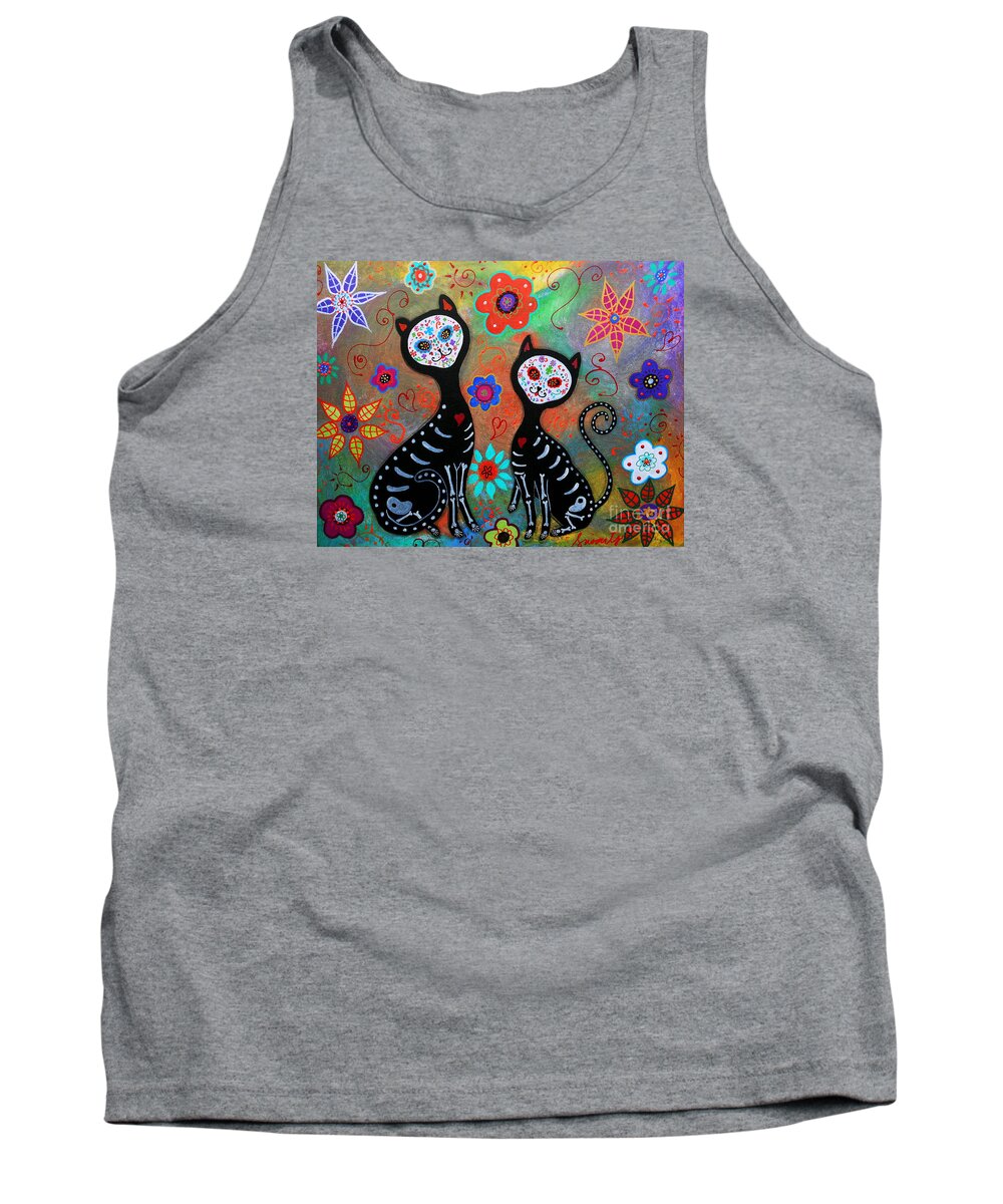 2 Tank Top featuring the painting My 2 Cats Dia De Los Muertos by Pristine Cartera Turkus