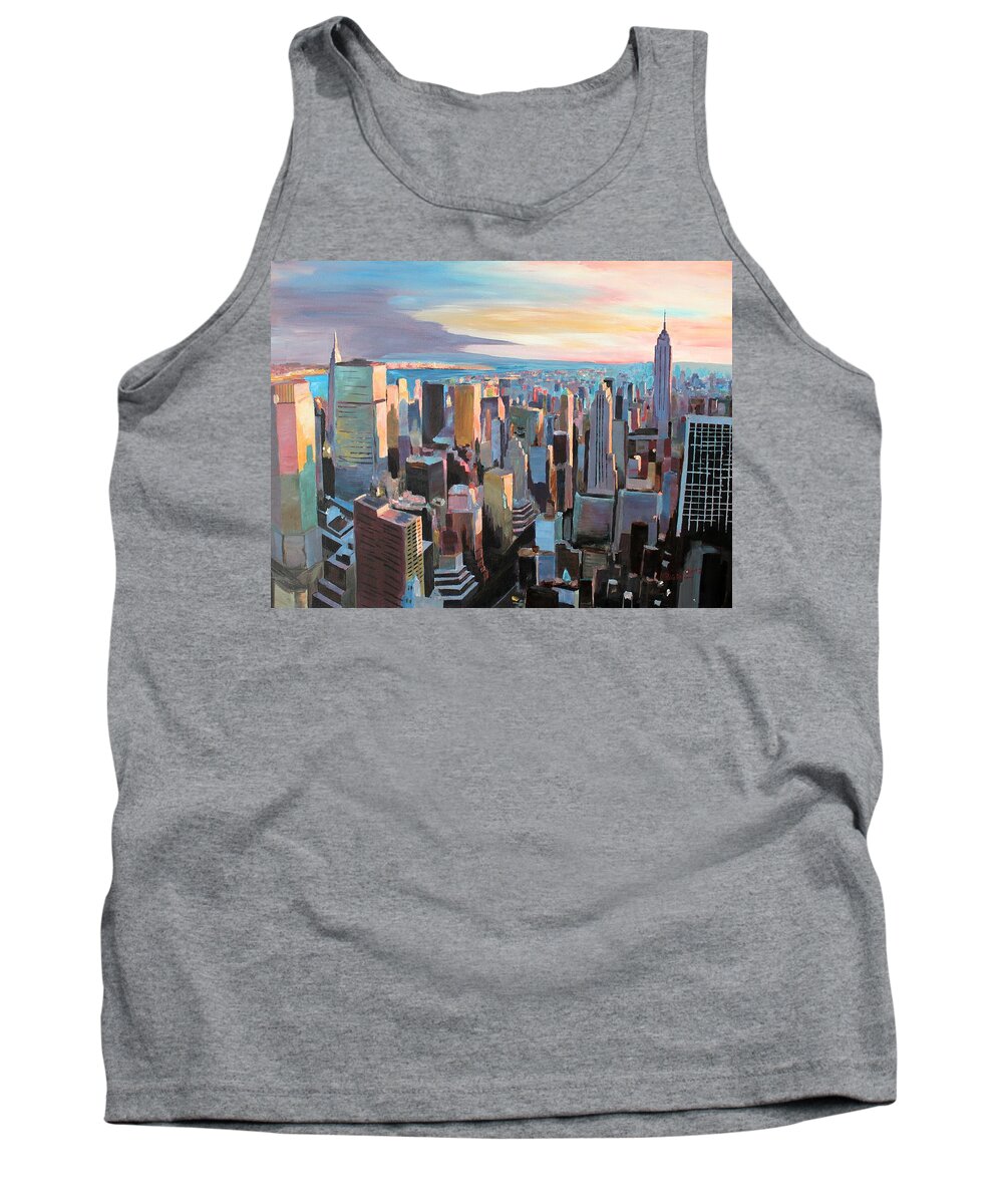 New York City Tank Top featuring the painting New York City - Manhattan Skyline in Warm Sunlight by M Bleichner