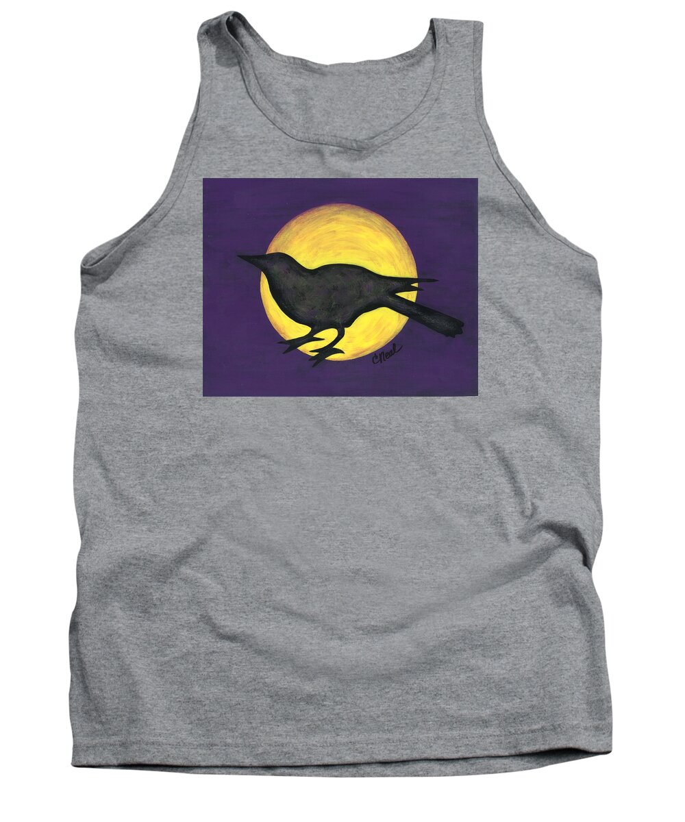 Night Crow On Purple Tank Top featuring the painting Night Crow on Purple by Carol Neal