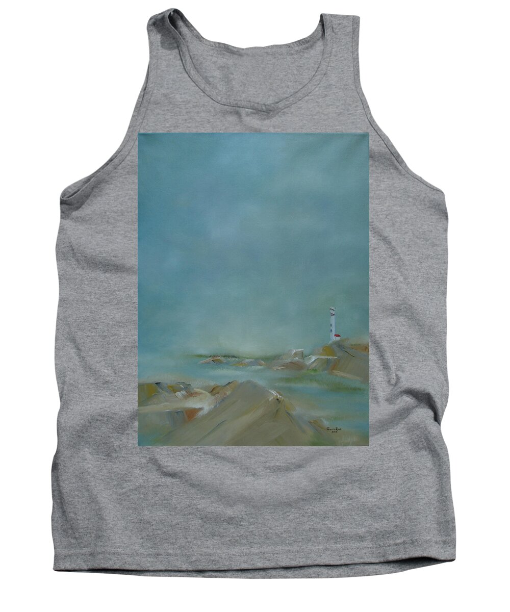 Lighthouse Tank Top featuring the painting Nova Scotia Fog by Judith Rhue