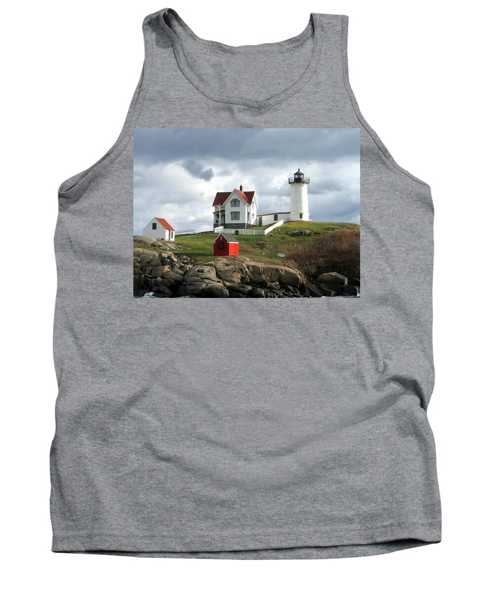 Lighthouse Tank Top featuring the photograph Nubble Lighthouse by Nancy Landry