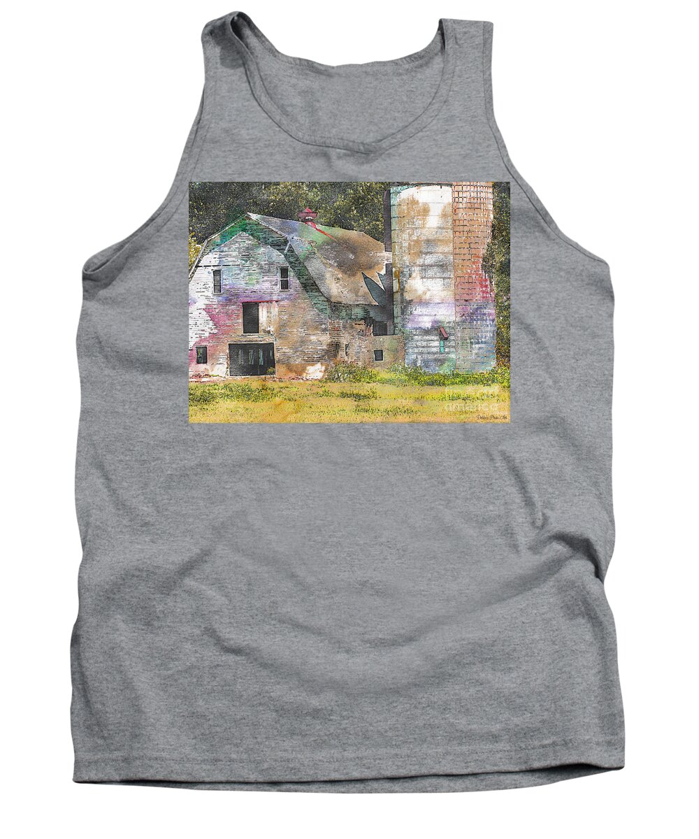 Rustic Tank Top featuring the photograph Old barn and Silos Digital Paint by Debbie Portwood