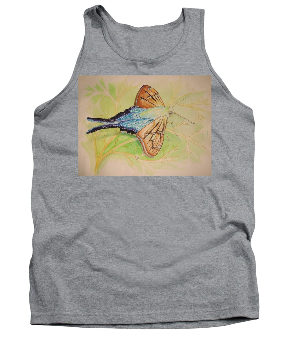 Moth Tank Top featuring the painting One Day in a Long-tailed Skipper Moth's life by Nicole Angell