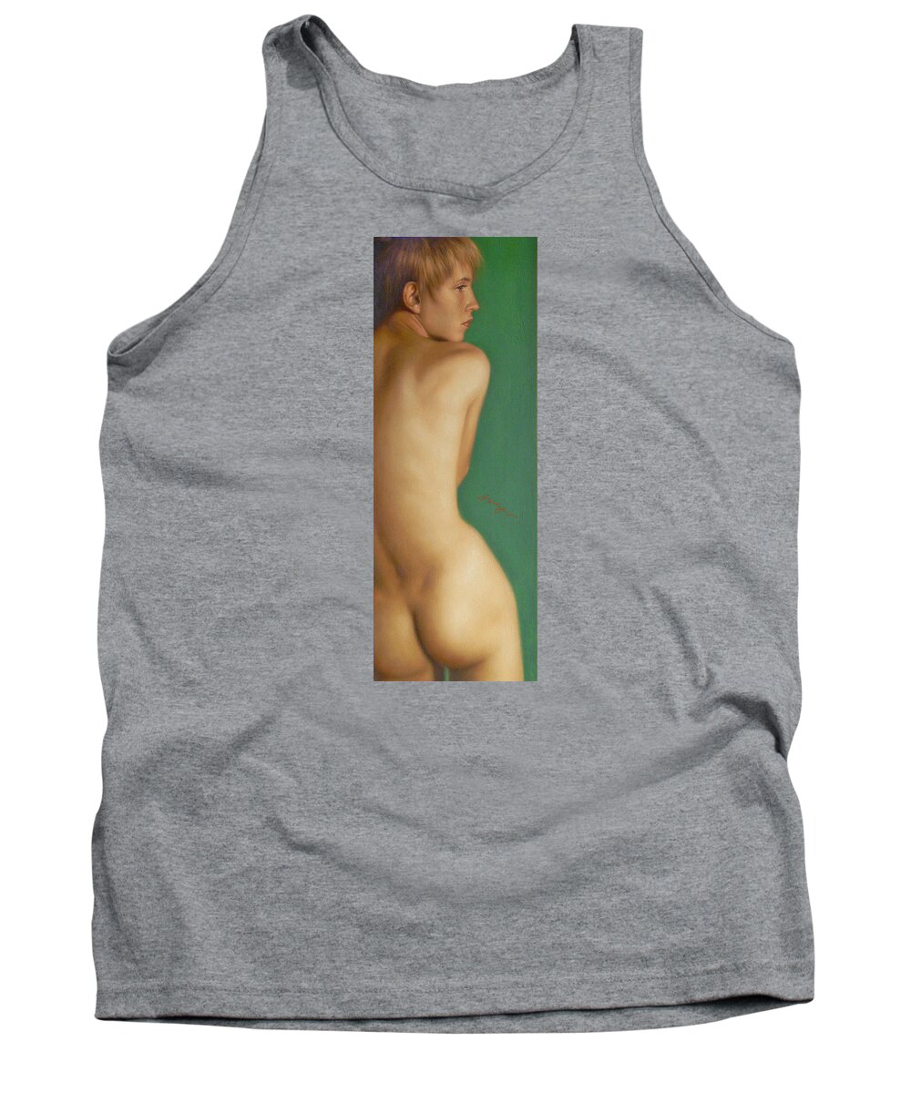 Original Oil Painting Art Tank Top featuring the painting Original Classic Oil Painting Man Body Art-the Young Male Nude#16-2-1-07 by Hongtao Huang