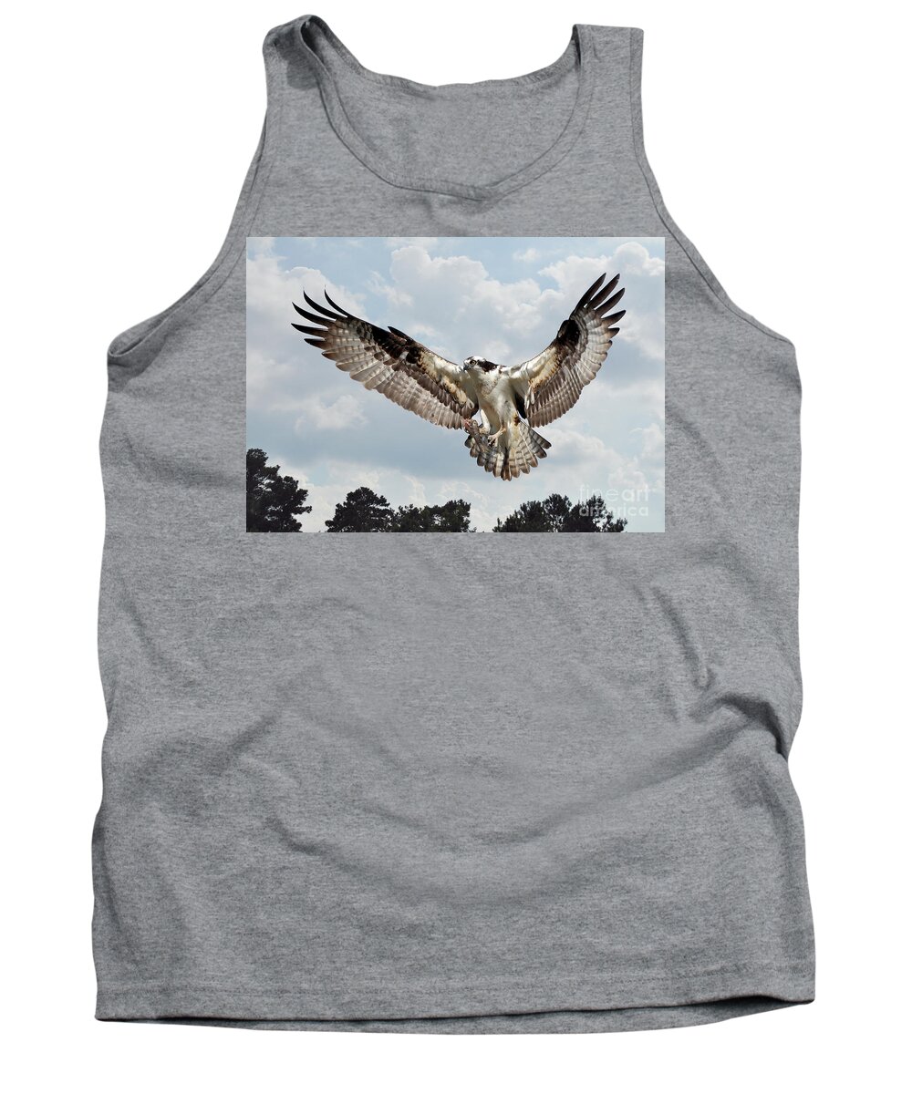 Birds Tank Top featuring the photograph Osprey With Fish In Talons by Kathy Baccari