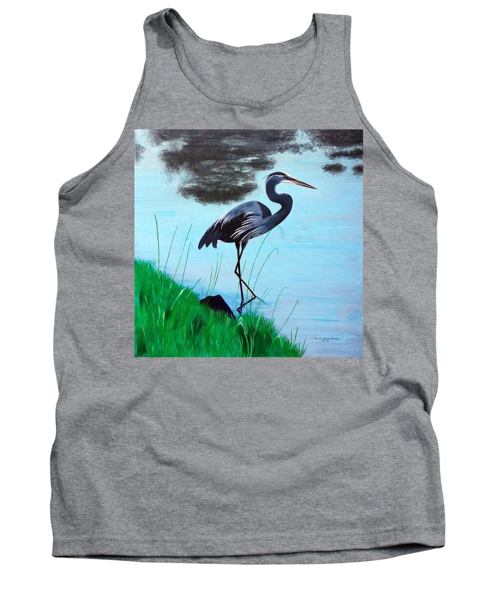 Heron Tank Top featuring the painting Patience by Brenda Stevens Fanning