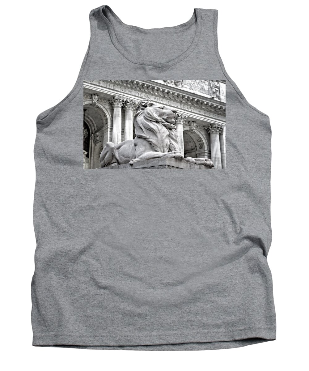 New York Public Library Tank Top featuring the photograph Patience The NYPL Lion by Susan Candelario