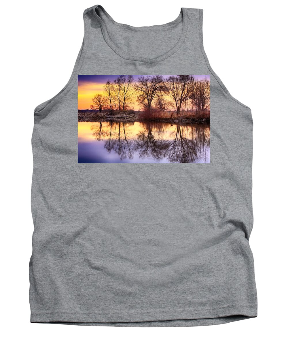 Sunrise Tank Top featuring the photograph Pella Crossing Sunrise Reflections HDR by James BO Insogna