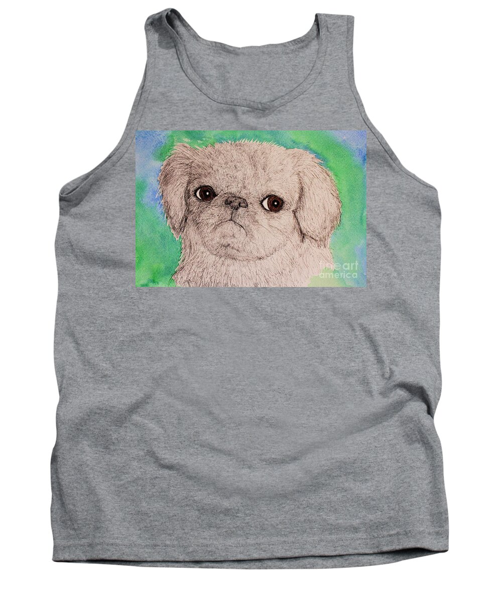 Pug Tank Top featuring the painting Pen and Ink Pug by Melinda Etzold
