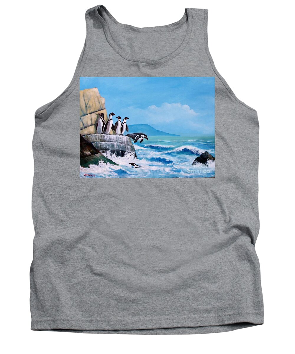 Pinguins Tank Top featuring the painting Pinguinos de Humboldt by Jean Pierre Bergoeing