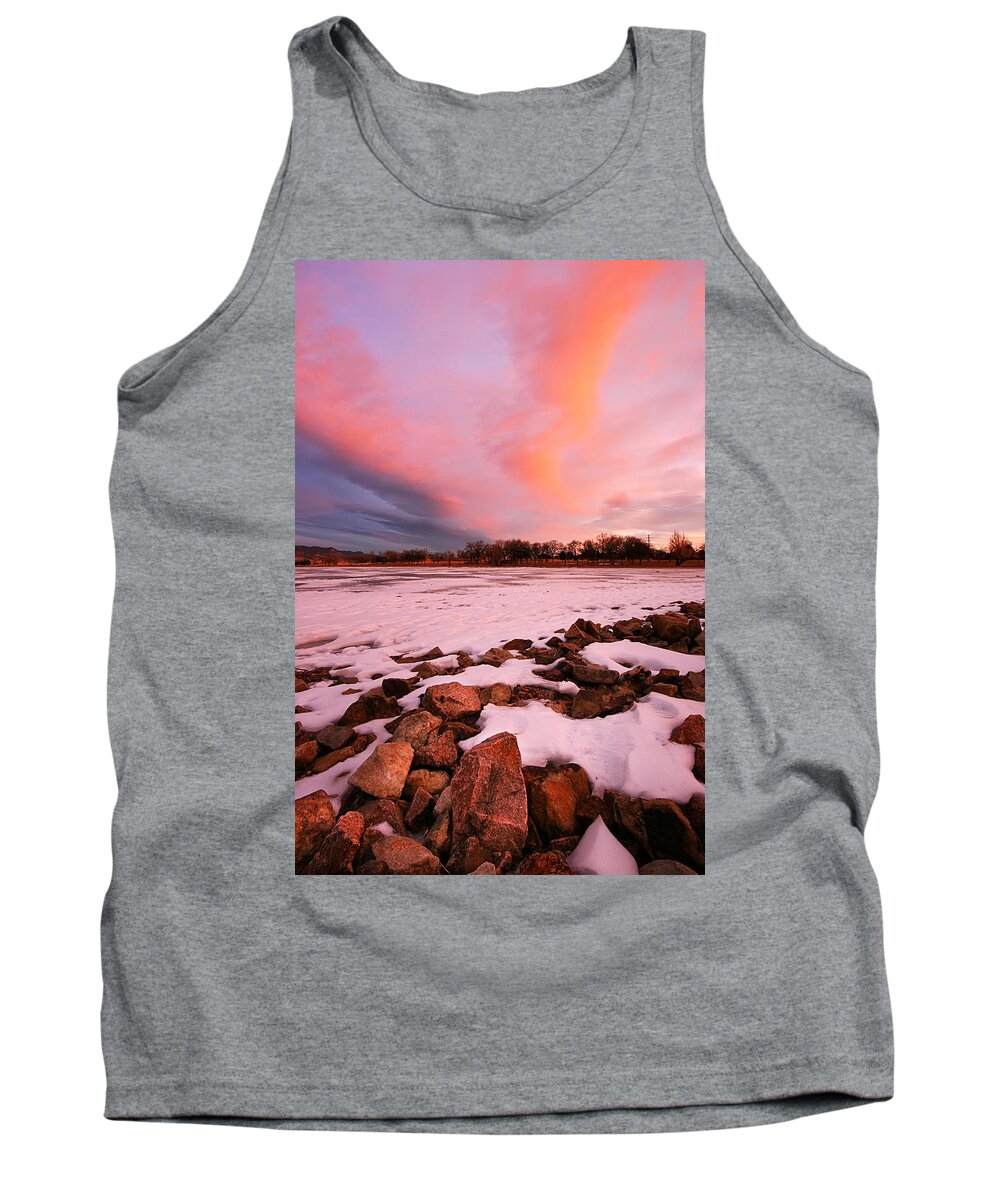 Prospect Lake Tank Top featuring the photograph Pink Clouds over Memorial Park by Ronda Kimbrow