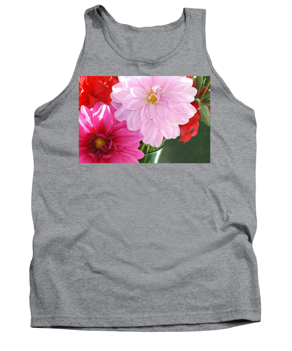 Flowers Tank Top featuring the photograph Pink Dahlias in the morning by Lehua Pekelo-Stearns
