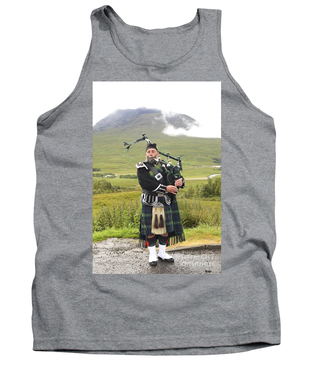 Bagpipe Tank Top featuring the photograph Playing bagpiper in Highlands by Patricia Hofmeester