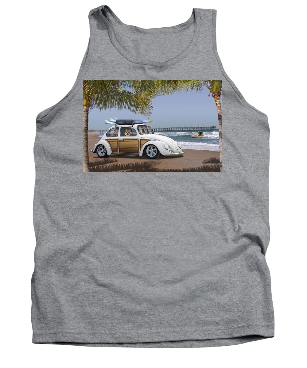 Dogs Tank Top featuring the photograph Postcards from Otis - Beach Corgis by Mike McGlothlen