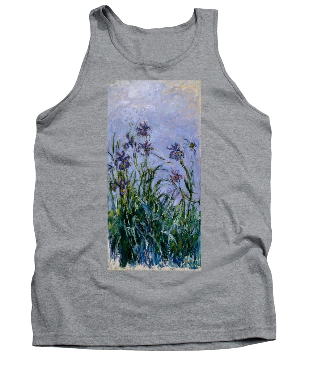 Purple Tank Top featuring the painting Purple Irises by Claude Monet