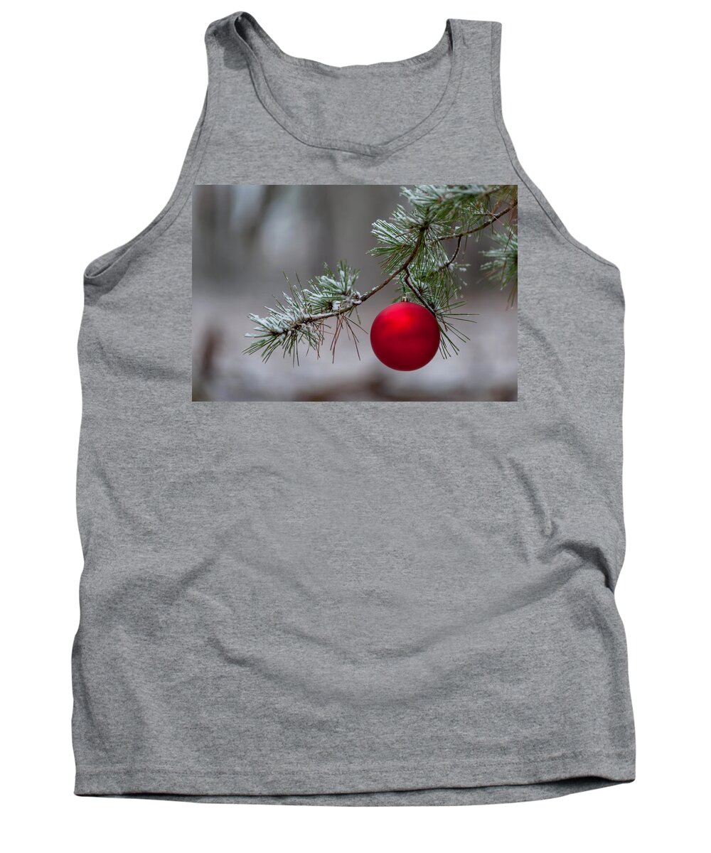 Terry D Photography Tank Top featuring the photograph Red Christmas Ball Branch by Terry DeLuco