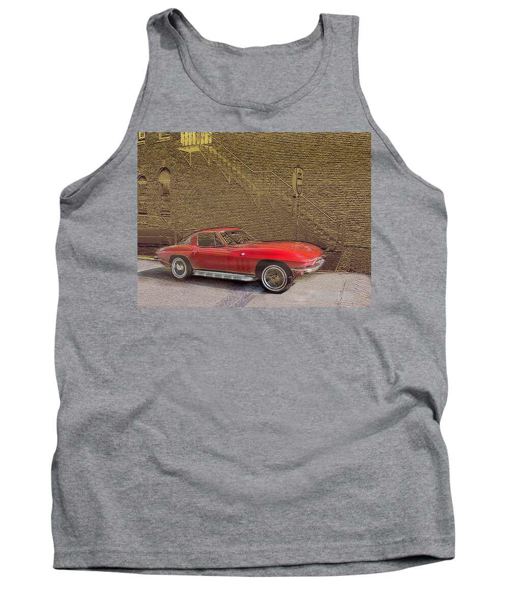 Cars Tank Top featuring the mixed media Red Corvette by Steve Karol