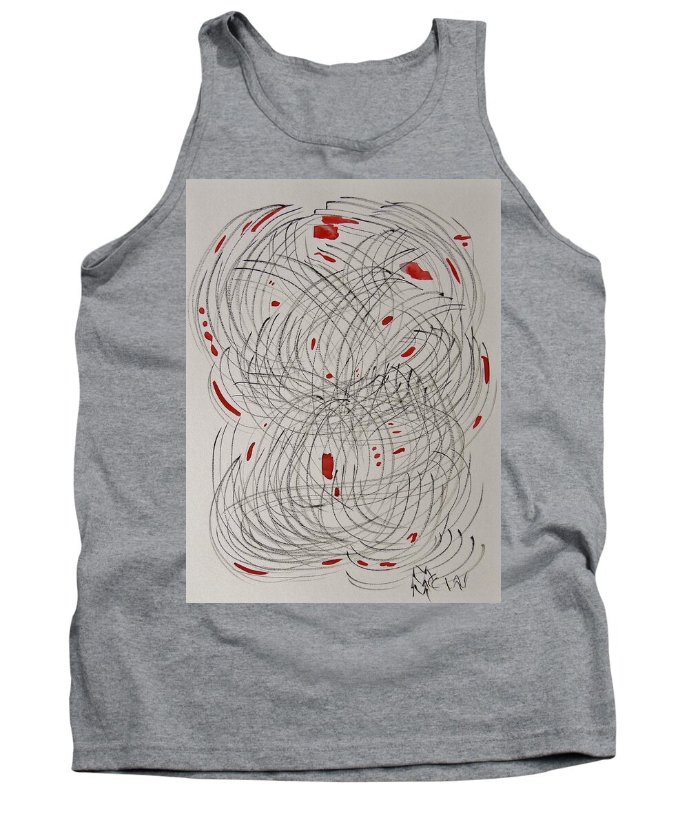 Red Fan Tank Top featuring the drawing Red Fan by Mary Carol Williams