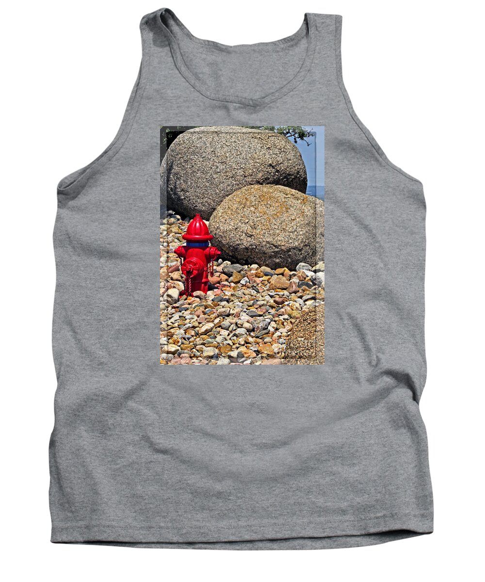 Fire Hydrant Tank Top featuring the photograph Red Fire Hydrant on Rocky Hillside by Ella Kaye Dickey