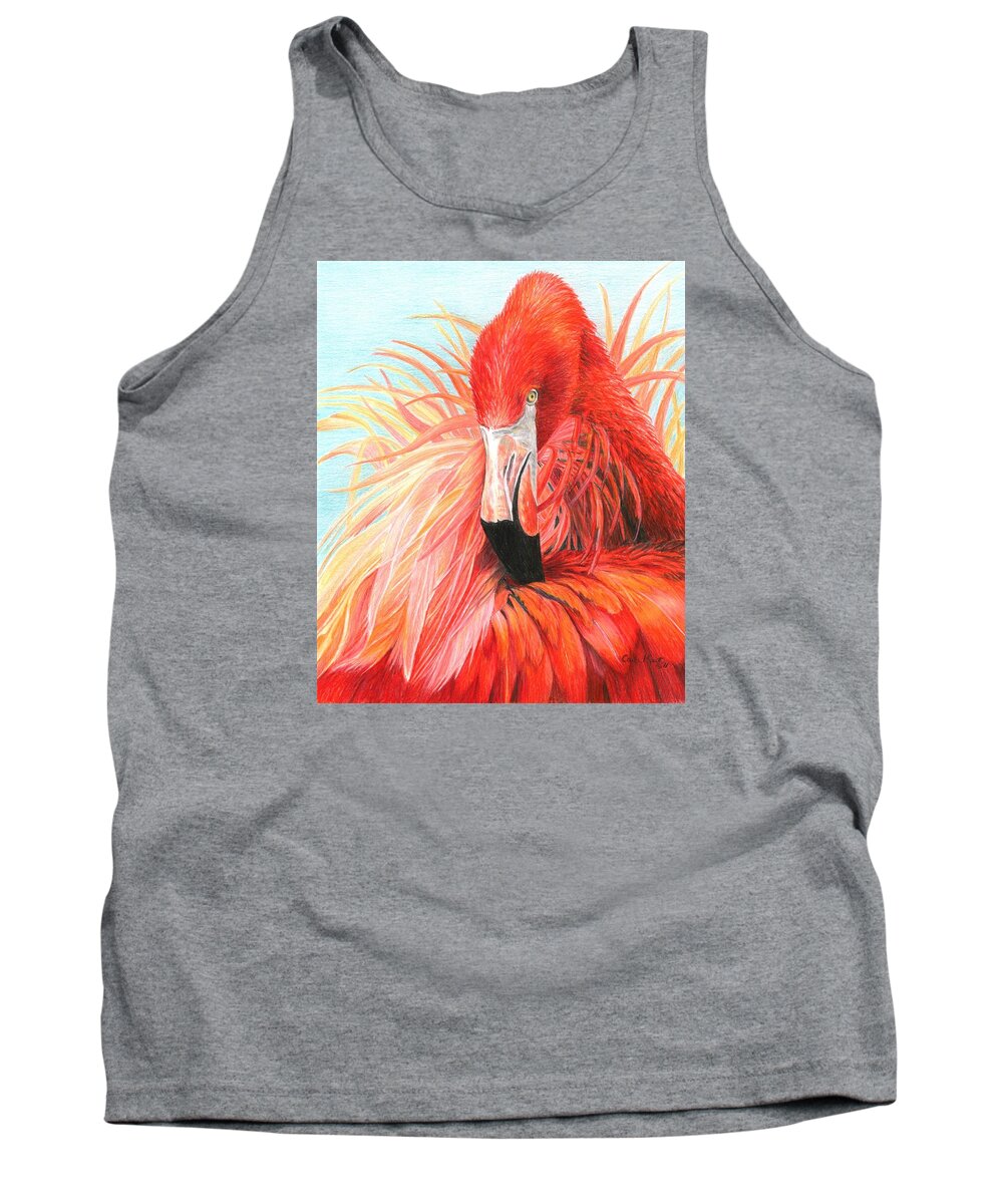 Red Tank Top featuring the painting Red Flamingo by Carla Kurt