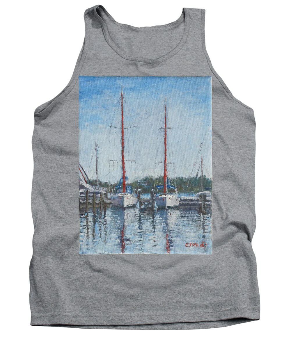 Red Sails Tank Top featuring the painting Red Sails Under Gray Sky by Ritchie Eyma