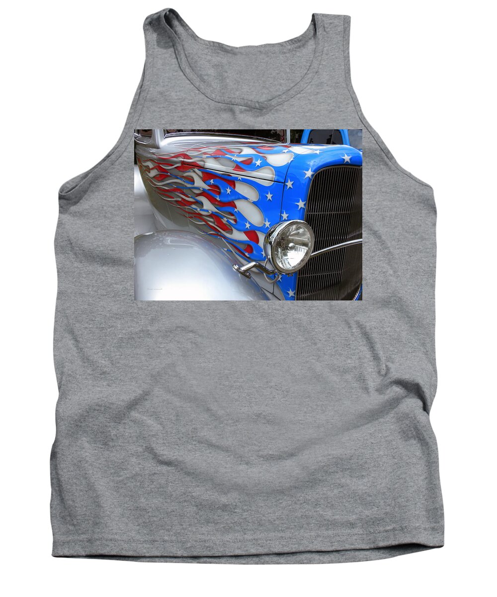 Hot Rod Tank Top featuring the photograph Red White And Blue Flames by Thomas Woolworth