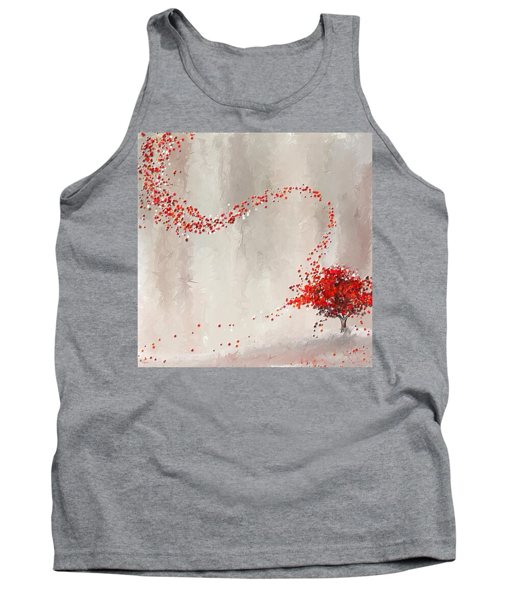 Gray And Red Art Tank Top featuring the painting Red Winter by Lourry Legarde