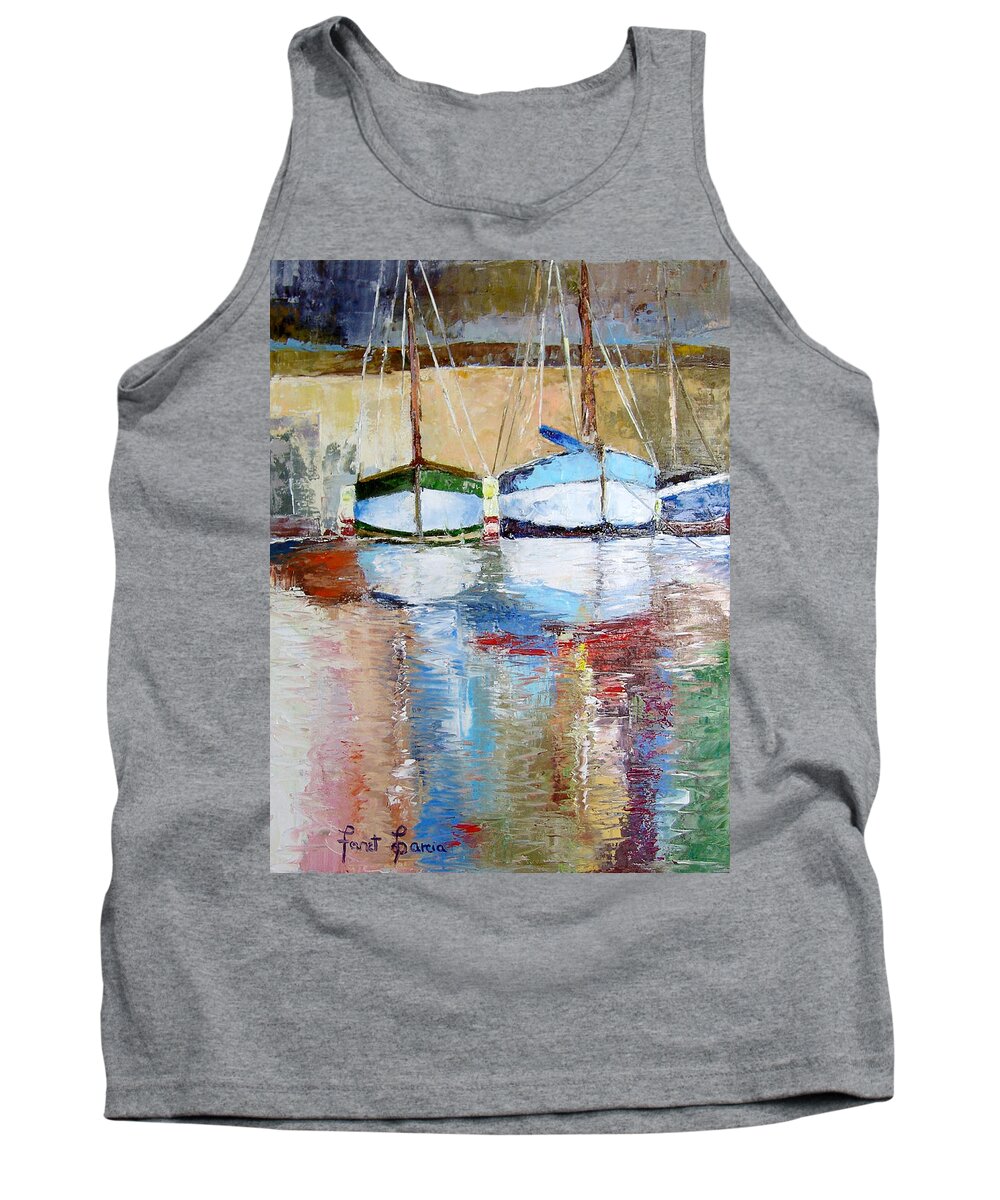 Boats Tank Top featuring the painting Reflections by Janet Garcia