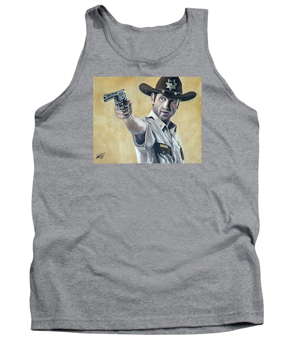 The Walking Dead Tank Top featuring the painting Rick Grimes by Tom Carlton