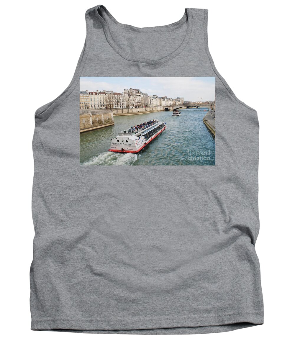 Bank Tank Top featuring the photograph River Seine excursion boats by David Fowler