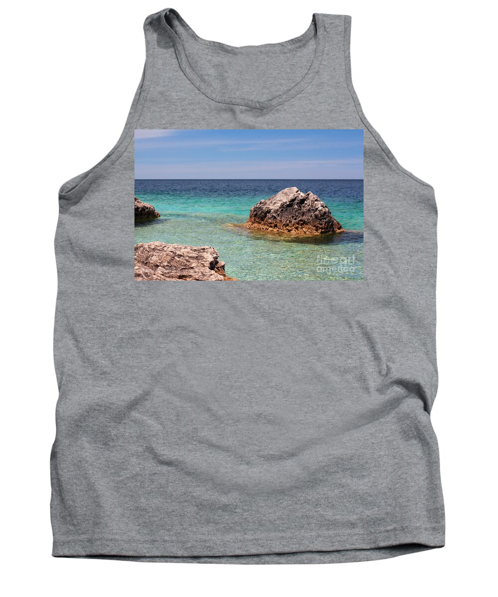 Georgian Bay Tank Top featuring the photograph Rocky Shoals of Tobermory by Barbara McMahon