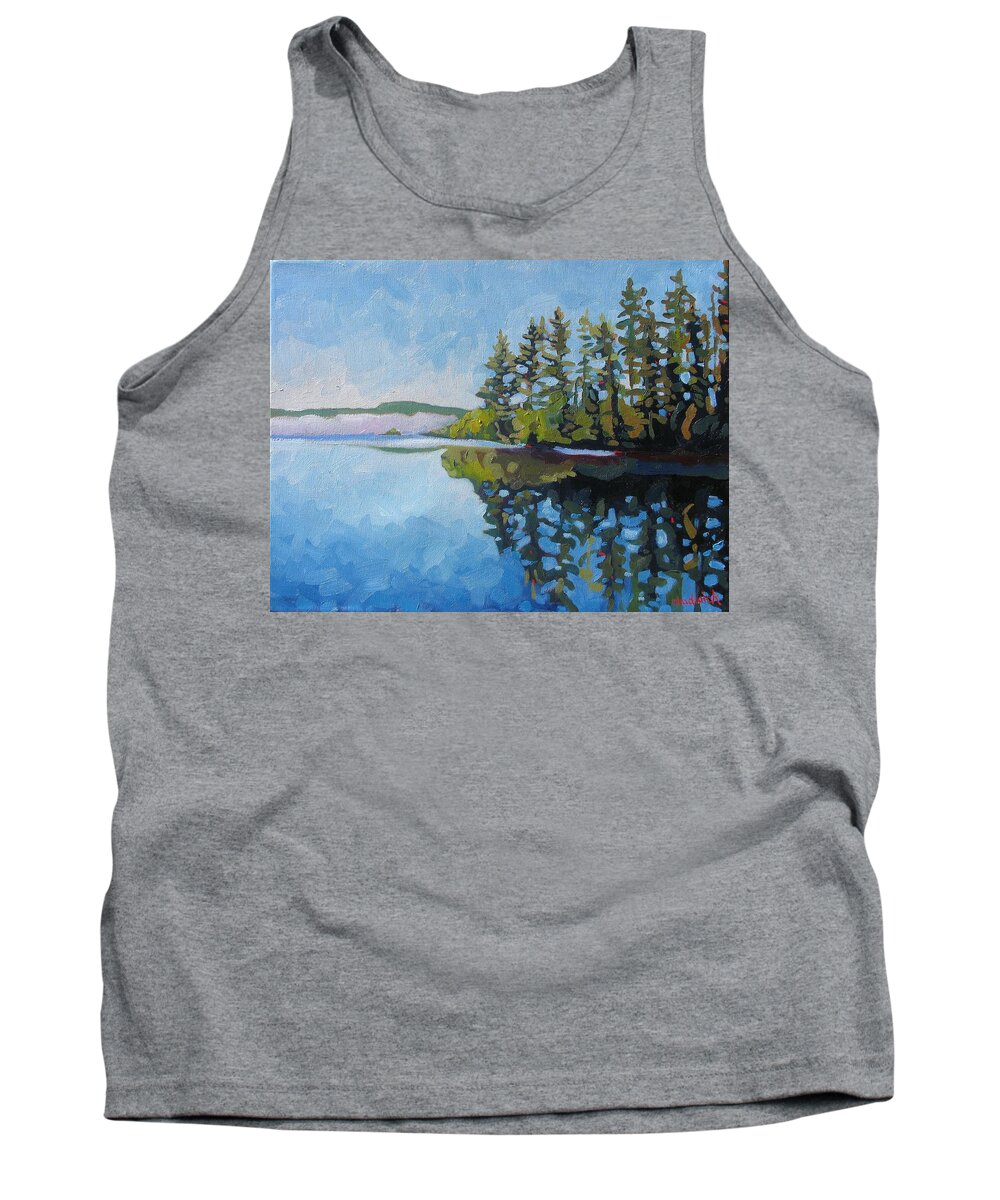 Round Lake Tank Top featuring the painting Round Lake Mirror by Phil Chadwick
