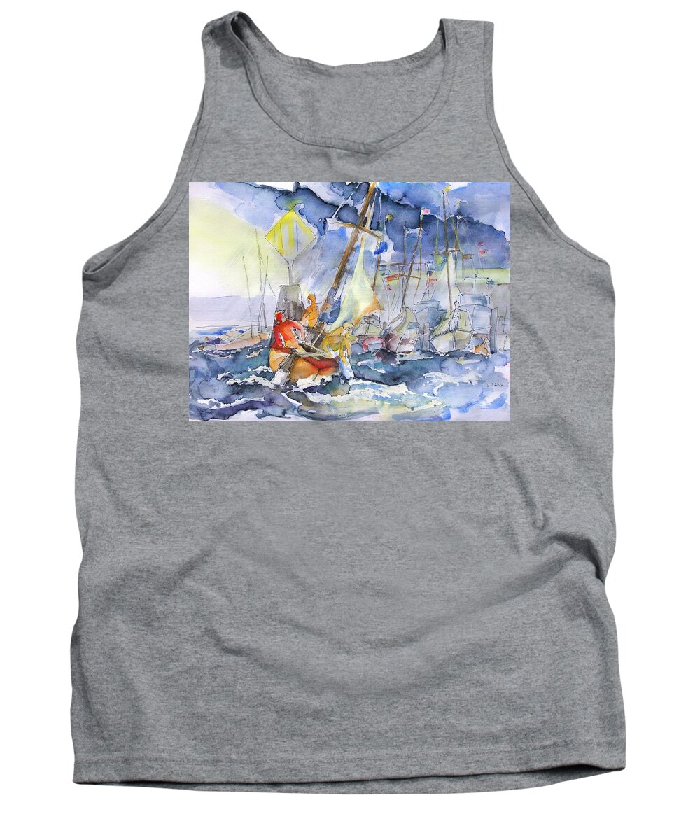 Regatta Tank Top featuring the painting Safe And Sound Back At The Port by Barbara Pommerenke