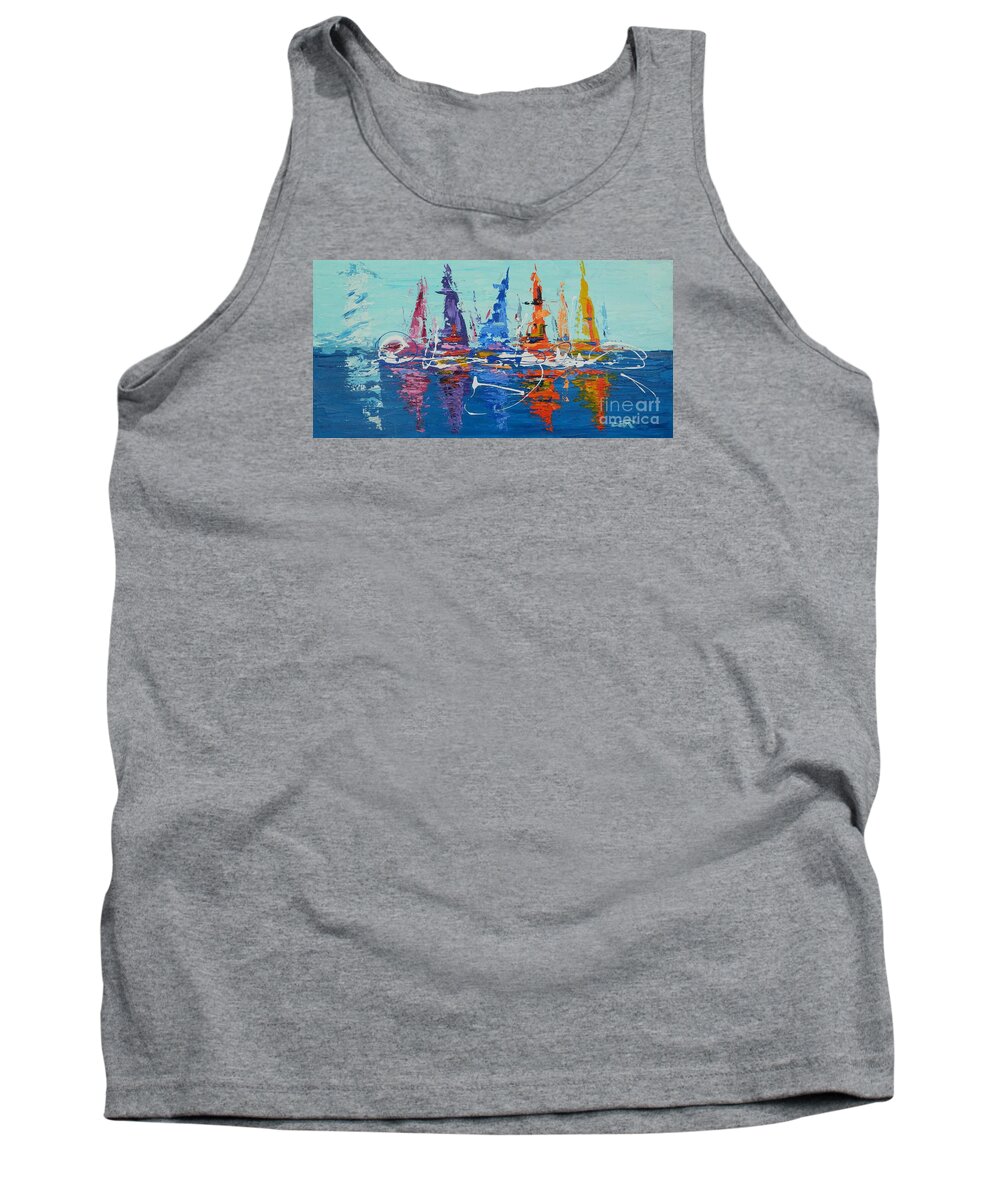Lighthouse Tank Top featuring the painting Sailing by the Lighthouse by Dan Campbell