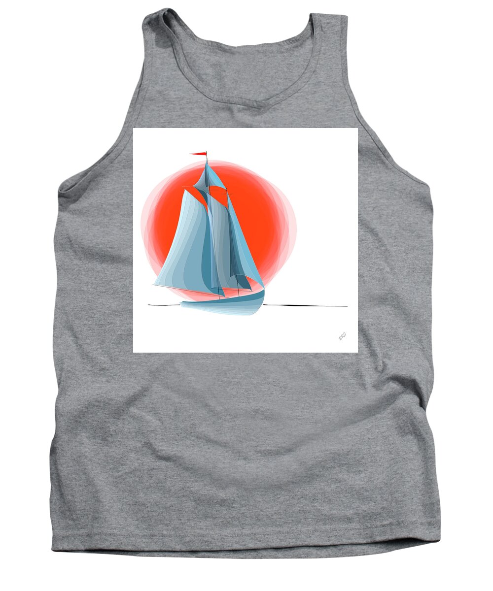 Nautical Tank Top featuring the digital art Sailing Red Sun by Ben and Raisa Gertsberg