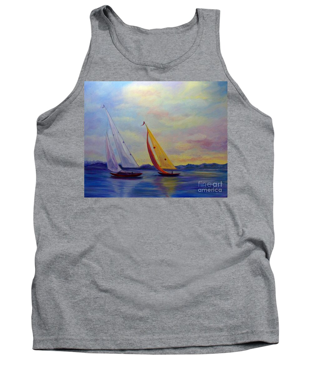 Sailing Tank Top featuring the painting Sailing the Lake by Julie Brugh Riffey