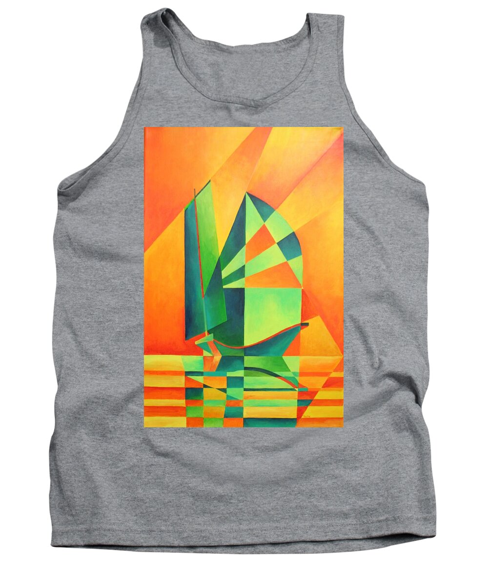 Sailboat Tank Top featuring the painting Sails at Sunrise by Taiche Acrylic Art