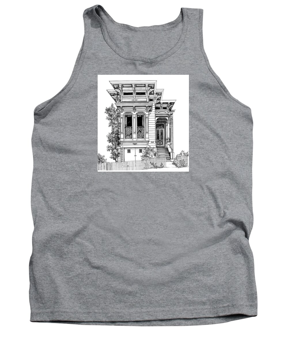 Pen And Ink Tank Top featuring the drawing San Fracisco Victorian2 by Mary Palmer