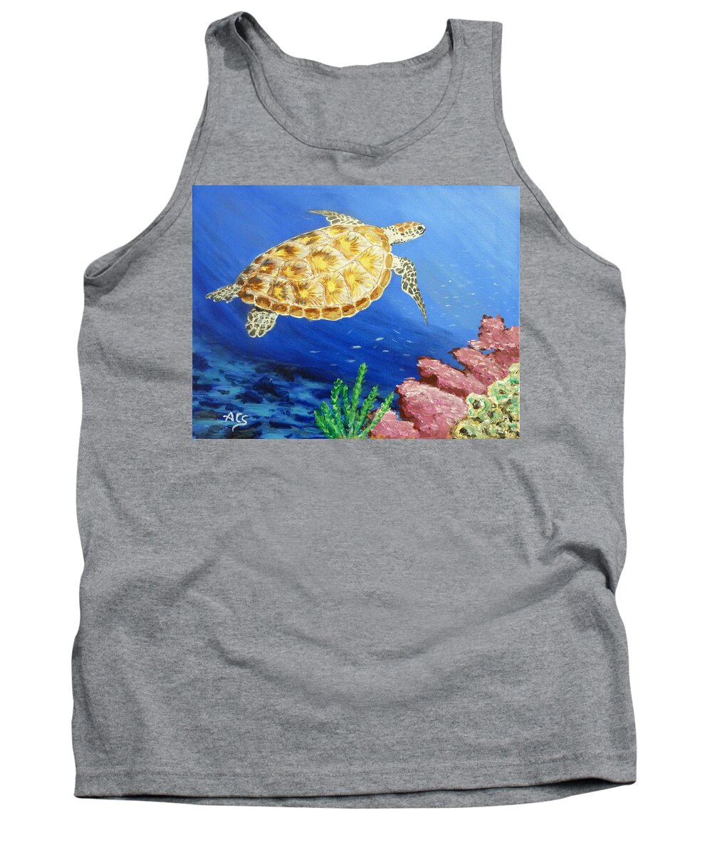 Sea Turtle Tank Top featuring the painting Sea Turtle by Amelie Simmons